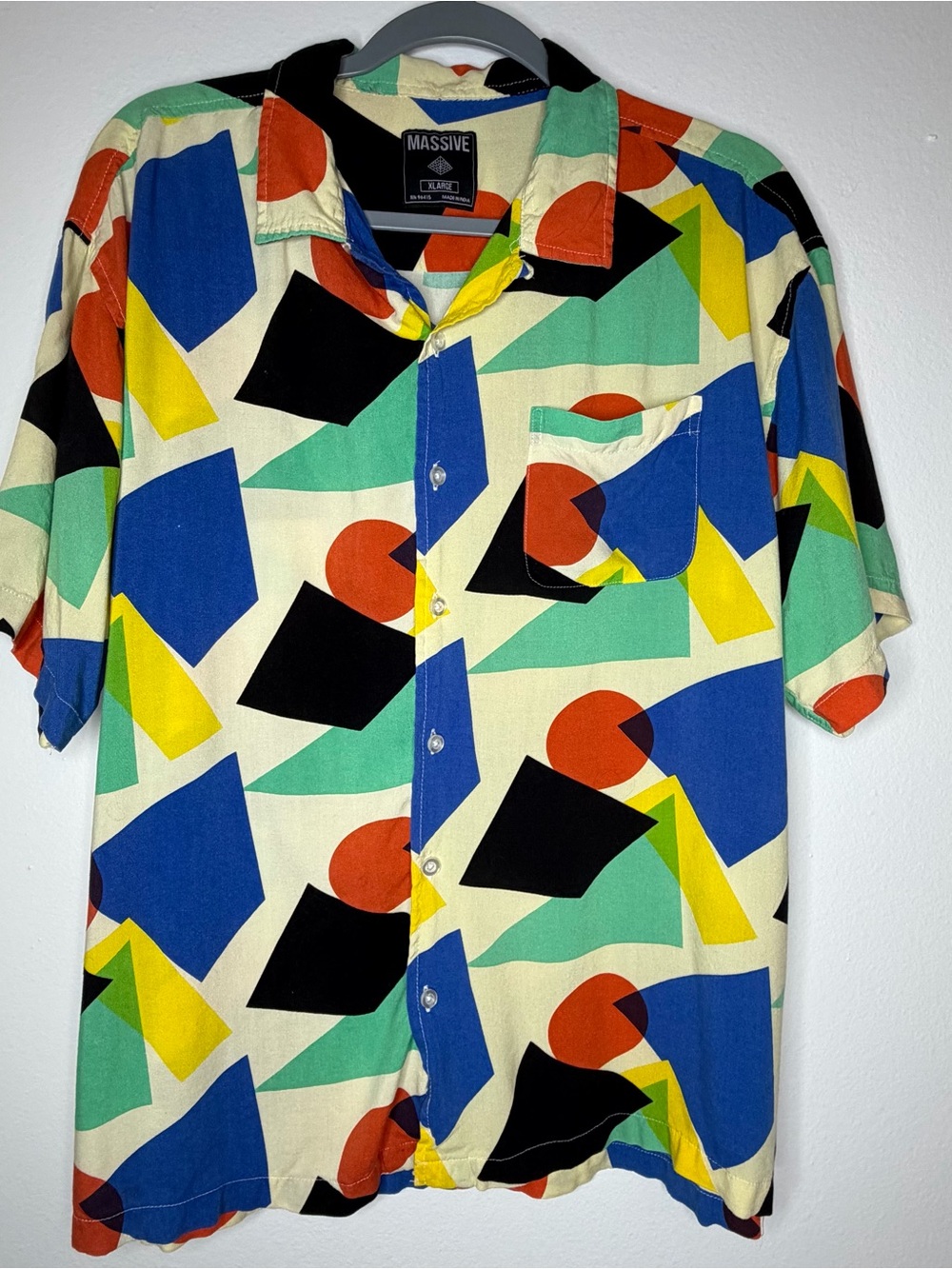 Massive Multicolor Geometric Short-Sleeve Button-Down Shirt